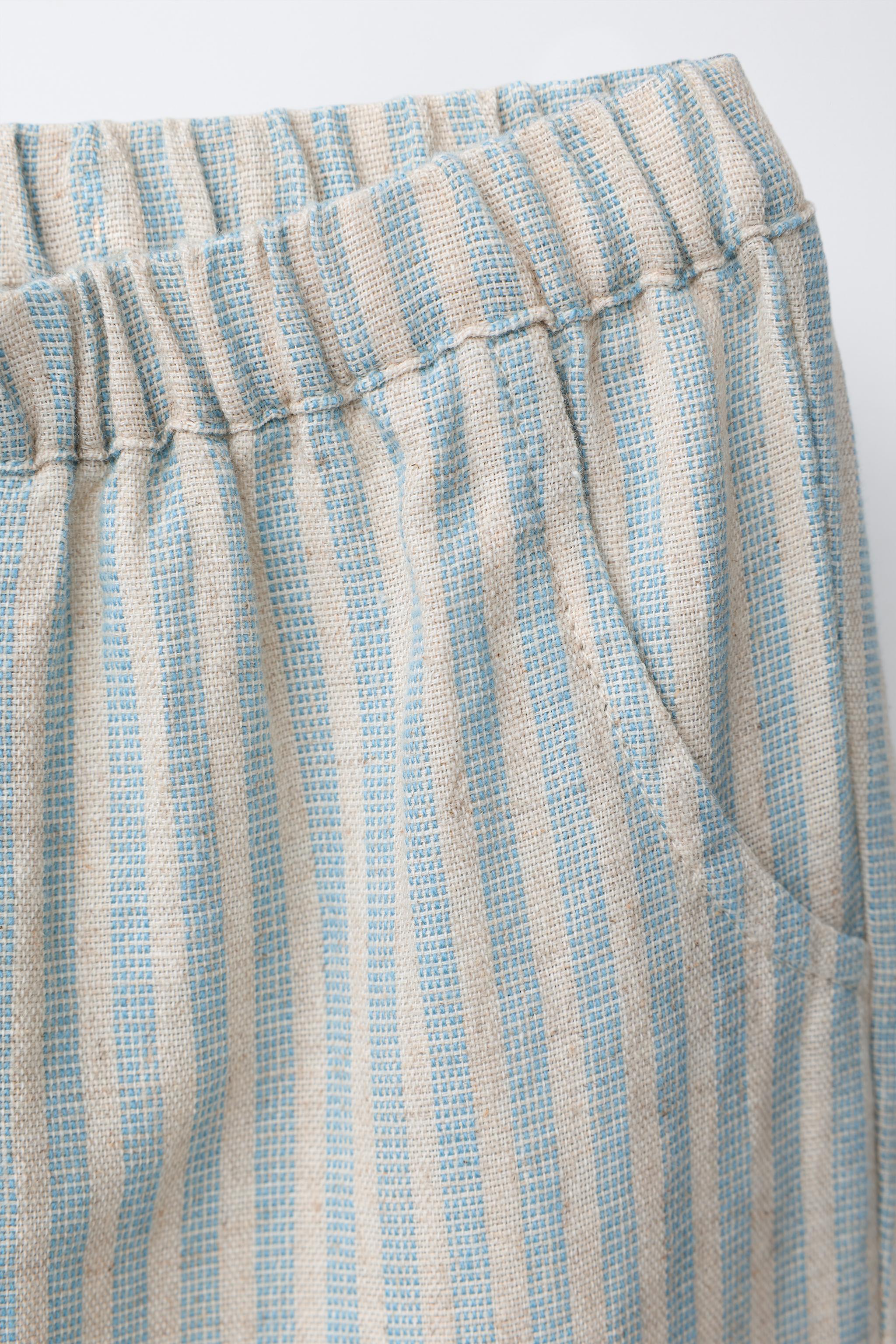 STRIPED COTTON AND LINEN PANTS